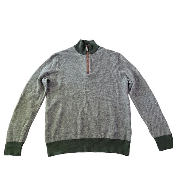 UNTUCKit Mens Size Medium Merino Wool Sweater 1/4 Zip Green Gray Sweater - Picture 1 of 8
